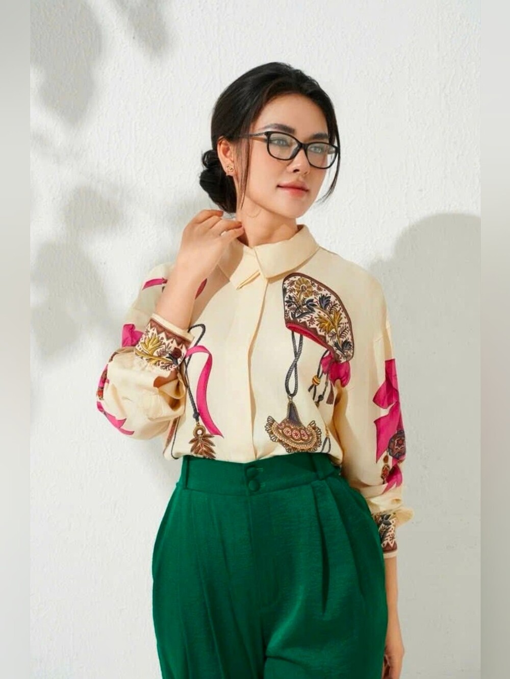 Vintage Escada 100% Silk Printed Button Down Blouse